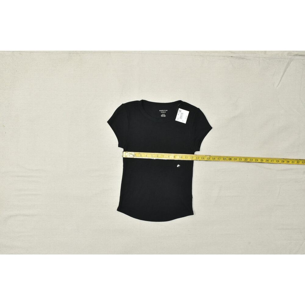American Eagle Women's Medium Black Waffle Knit Short Sleeve T-Shirt NWT - Picture 4 of 8